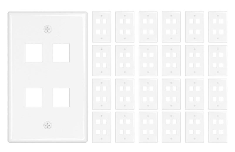 iwillink 4-Port Keystone Wall Plate 10-Pack, Low Profile Ethernet Wall Plates for Keystone Jack, White - Image 1