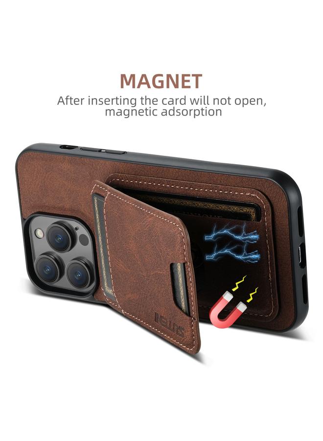 Suteni Case For iPhone 16 Plus H02 Litchi Leather Card Wallet Stand Back Phone Case - Image 4