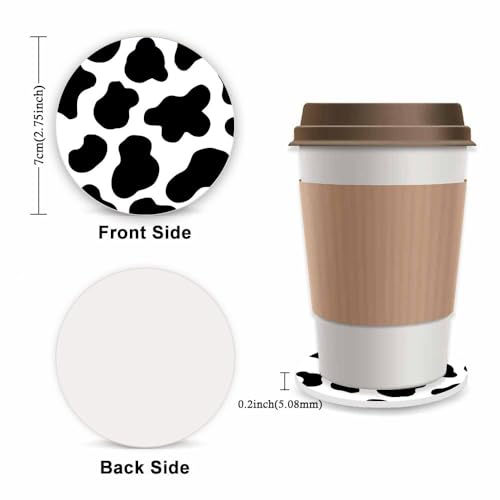 Gwwens Black and White Cow Print Fuzzy Steering Wheel Cover for Women, Universal Auto Steering Wheel 14-15 Inch Soft Warm Car Interior Accessories with 2PCS Car Coasters, Suitable for Men and Women - Image 2