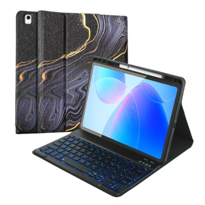 حافظة لوحة مفاتيح EURCRBU لجهاز iPad 9th/8th/7th Gen 10.2 بوصة/iPad Pro 10.5 بوصة، تدعم لوحة مفاتيح بلوتوث ثنائية اللغة الإنجليزية والعربية، وحامل قلم مدمج، وحافظة ذات إضاءة خلفية ملونة مبهرة - أسود - Image 1