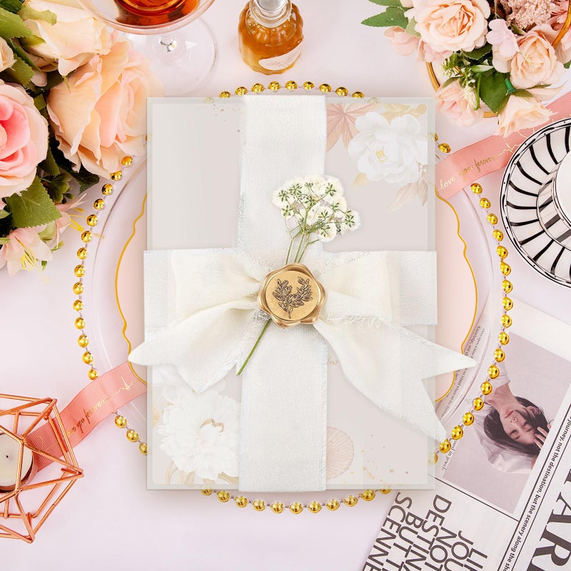 Dadoudou Wedding Invitation Accessories Kit, Pre-Folded Vellum Jackets for 5Ã—7 Invitations with Wax Seal Stickers, Ribbon & Dried Flowers, Elegant Wedding Invitation Accessories for DIY Bridal Invites (Off-White, 100) - Image 4