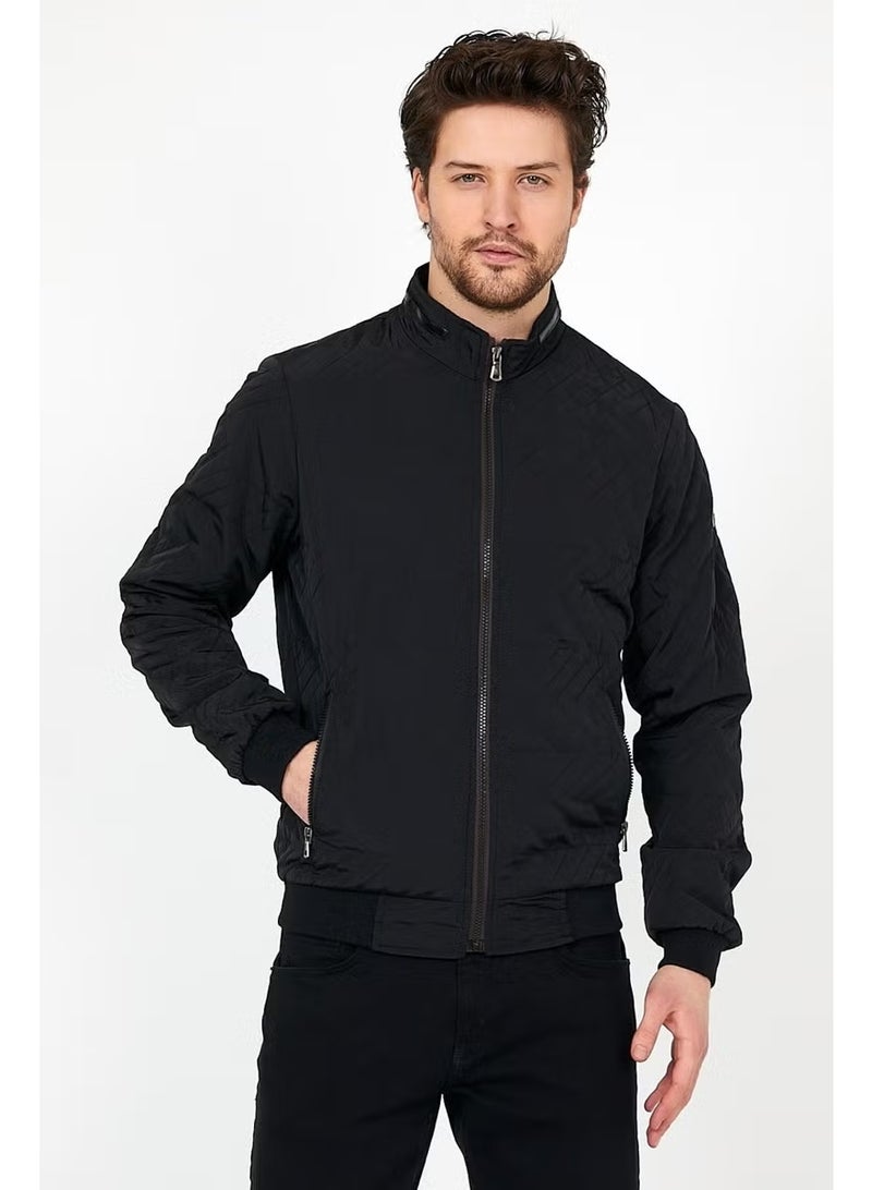 Sivaist Men's Black Seasonal Knitwear and Leather Piping Detailed Zippered Inside Pocket Coat & Jacket - Image 2
