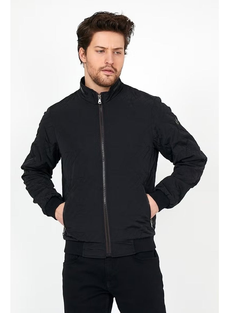 Sivaist Men's Black Seasonal Knitwear and Leather Piping Detailed Zippered Inside Pocket Coat & Jacket - Image 5