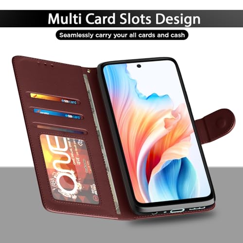 Pikkme Flip Cover for Oppo A79 5G | Leather Finish | Shockproof with Card Pockets & Wallet Stand | Ultimate Protection Case(Brown) - Image 5