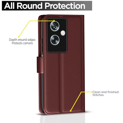 Pikkme Flip Cover for Oppo A79 5G | Leather Finish | Shockproof with Card Pockets & Wallet Stand | Ultimate Protection Case(Brown) - Image 4