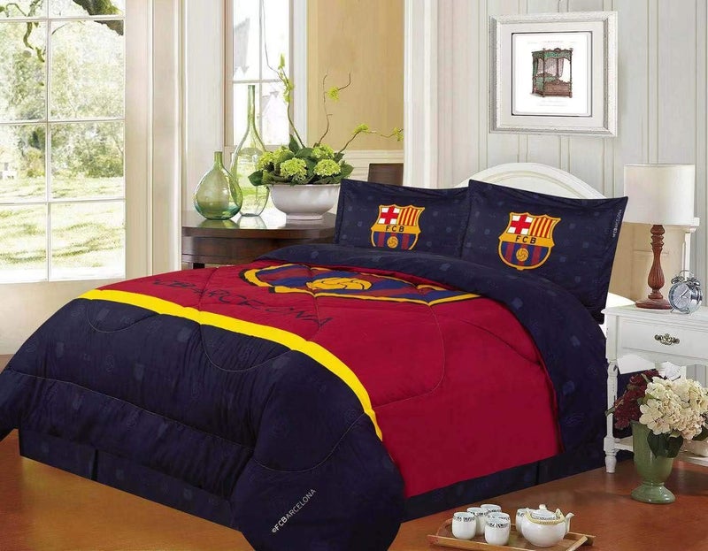 طقم لحاف FCBarcelona بحجم كوين 4 قطع، أزرق داكن