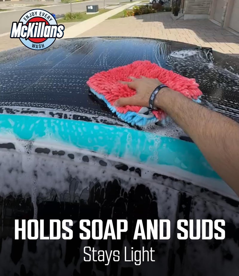 McKillansÂ® Dual-Color Car Wash Pad - Pack of 2 - Scratch Free -10"x10" - Wrist Strap - Soft Chenille Microfiber Car Wash Sponge - Car Washing Washpad- Detailing, Car Cleaning Wash Rag (Pack of 2) - Image 2