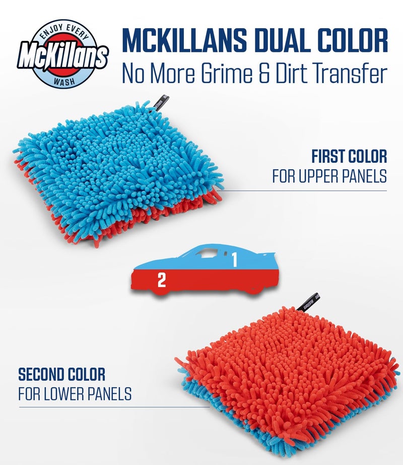 McKillansÂ® Dual-Color Car Wash Pad - Pack of 2 - Scratch Free -10"x10" - Wrist Strap - Soft Chenille Microfiber Car Wash Sponge - Car Washing Washpad- Detailing, Car Cleaning Wash Rag (Pack of 2) - Image 3