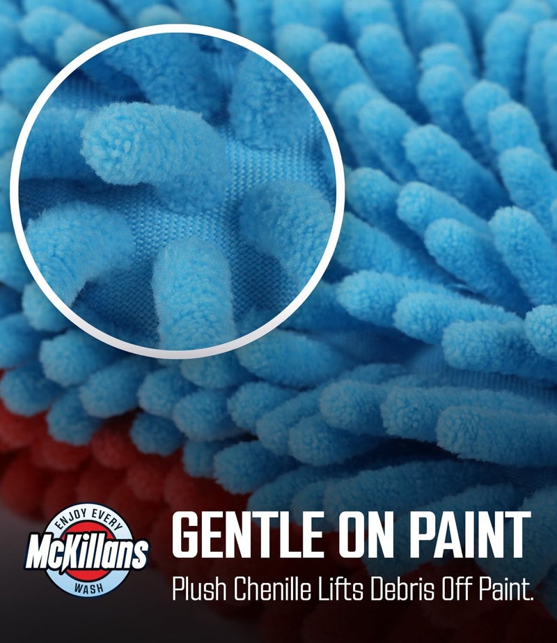 McKillansÂ® Dual-Color Car Wash Pad - Pack of 2 - Scratch Free -10"x10" - Wrist Strap - Soft Chenille Microfiber Car Wash Sponge - Car Washing Washpad- Detailing, Car Cleaning Wash Rag (Pack of 2) - Image 4