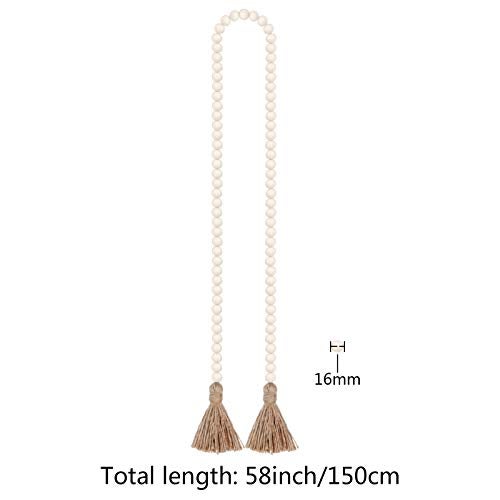 RAMIRABI 58in Wood Bead Garland with Tassels, Farmhouse Rustic Country Decor Prayer Boho Wall Hanging Decoration (Nature) - Image 2