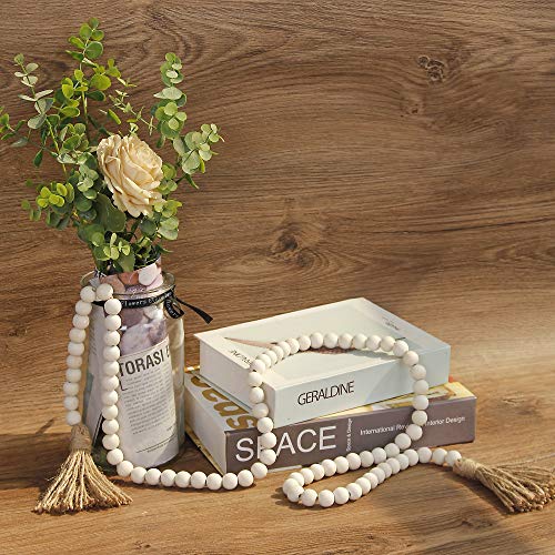 RAMIRABI 58in Wood Bead Garland with Tassels, Farmhouse Rustic Country Decor Prayer Boho Wall Hanging Decoration (Nature) - Image 4