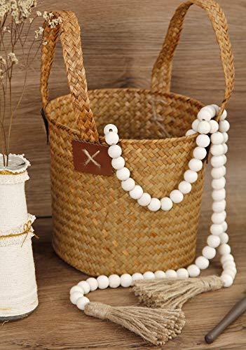 RAMIRABI 58in Wood Bead Garland with Tassels, Farmhouse Rustic Country Decor Prayer Boho Wall Hanging Decoration (Nature) - Image 5