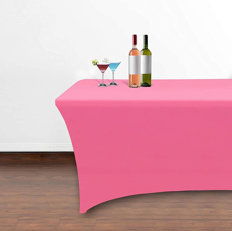 Obstal Obstal Spandex Table Cover 4ft Fitted Tablecloth Rectangular - Stretch Table Cloth for Rectangle Folding Table for Birthday Party Wedding Banquet  Dark Pink  48L x 24W Inch  - Image 4