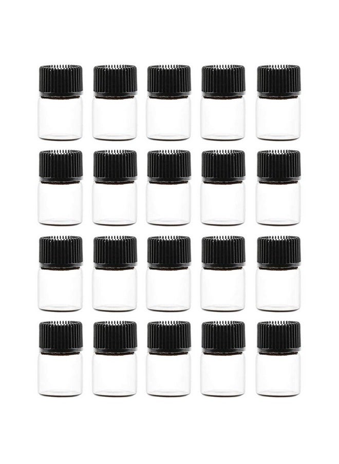 Teensery 20 Pcs 1Ml Mini Glass Bottles Clear Essential Oil Vials Empty Cosmetic Sample Containers With Black Lid For Essential Oils Perfumes Aromatherapy (1 Ml)  - Image 1