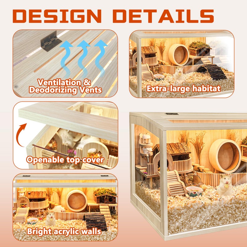 PROLEE Hamster Cage Chewproof, Large Hamster Cages and Habitats, Openable Top with Acrylic Sheets, Solid Built - Image 5
