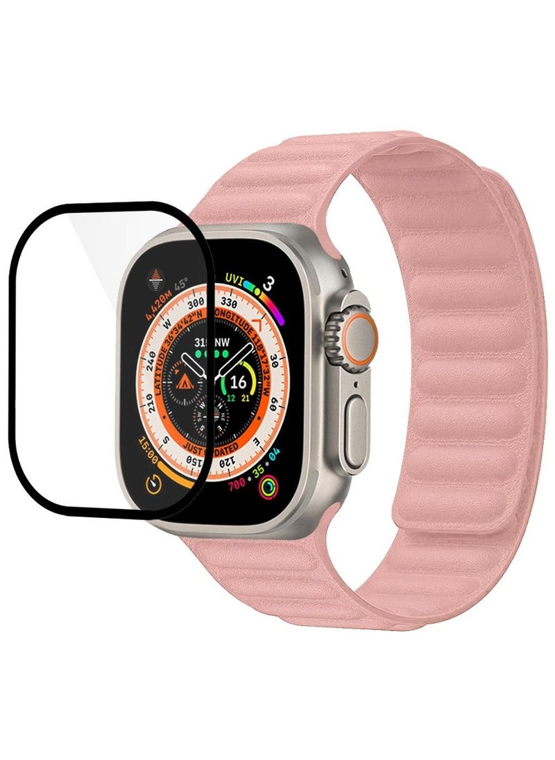 CATANES 2 Packs For Apple Watch Band 49mm Leather Link Strap Magnetic Loop Bracelet and 3D Screen Protector Light Pink  - Image 3