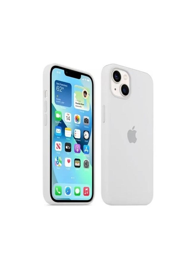 Liquid Silicone Case Protector Compatible with iPhone 14 (6.1 inch), Silky-Soft Touch Full Body Protection Shockproof Cover Case with Soft Microfiber Lining - White