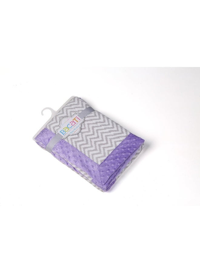 Bacati Ikat Zigzag Chevron with Border Plush Blanket, Grey/Lilac - Image 1
