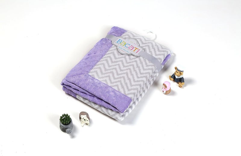 Bacati Ikat Zigzag Chevron with Border Plush Blanket, Grey/Lilac - Image 3