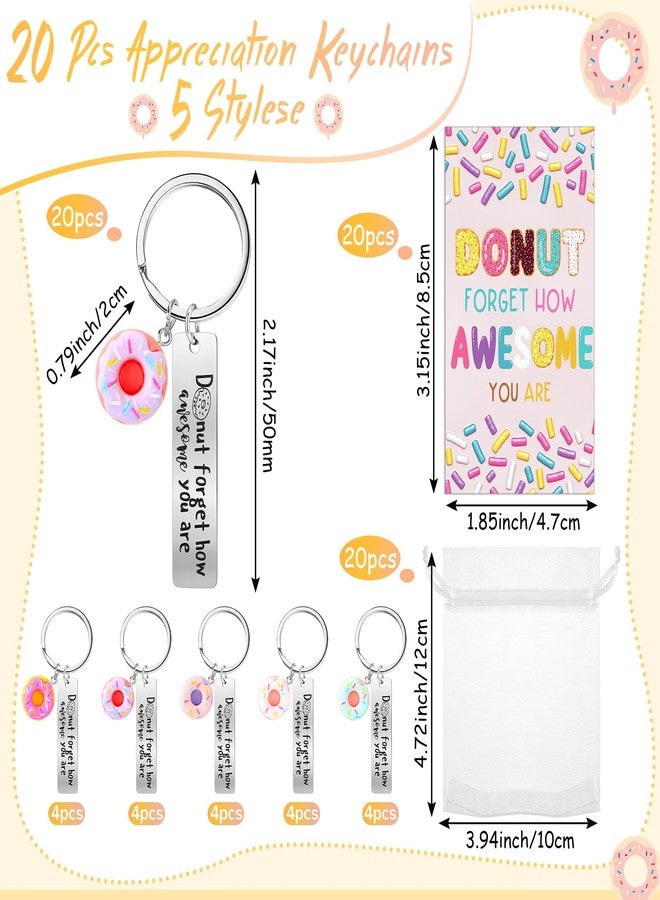 CraftyDream 20 Sets Donut Keychains Bulk Christmas Emotional Appreciation Positive Support Gift for Employee Coworker Teacher Volunteer Team - Image 2