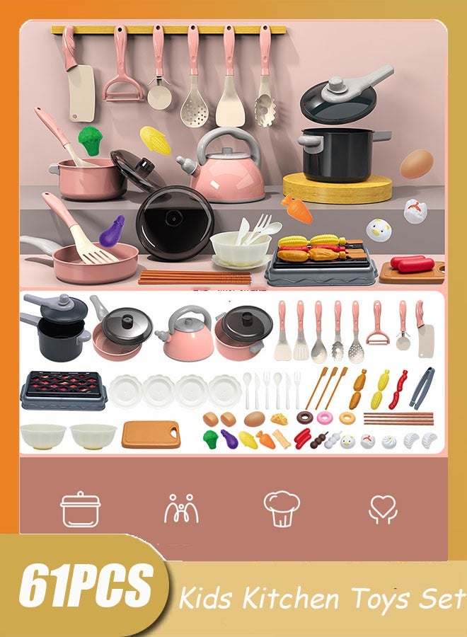Kids Kitchen Toys Set 61 PCS Play Kitchen Accessories Kit with Play Pots Pretend Food Cooking Toy Toddler Girls Boy Gift Kitchen Toys Playset for Toddlers Toy Pots and Pans - Image 1