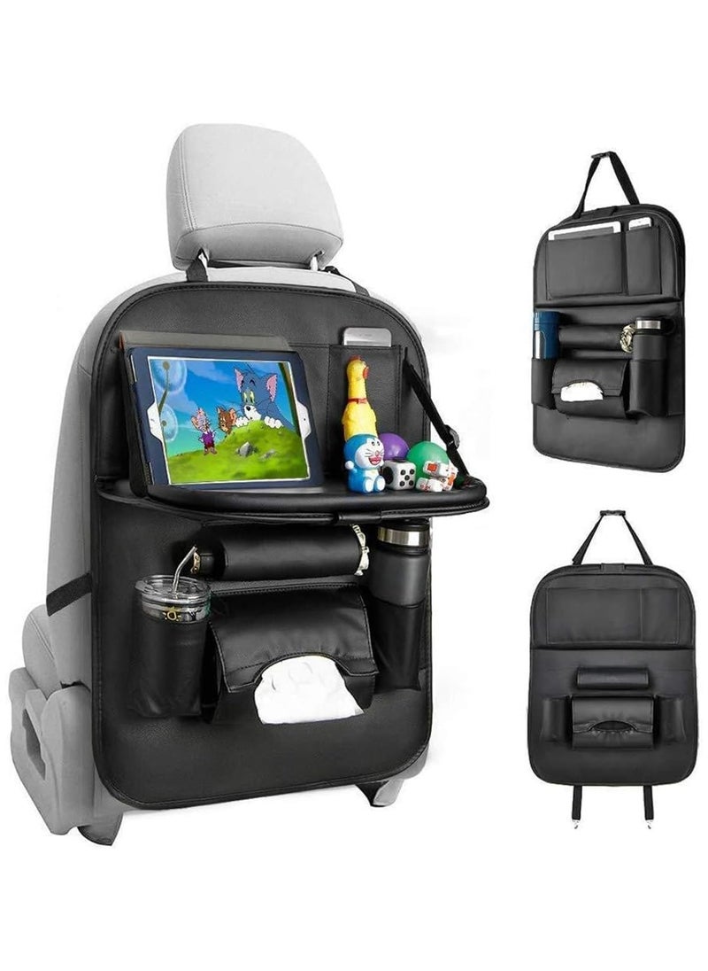 Scrolls Car Backseat Organizer with Tablet Holder, Touch Screen Tablet Hanger Stand for Kids Toddlers and Storage, Cup Umbrella Tissue Holder, Kick Mats Protector Car Accessories Pack of 1 (Black)  - Image 1
