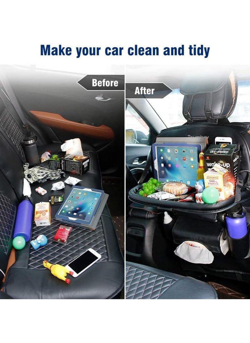 Scrolls Car Backseat Organizer with Tablet Holder, Touch Screen Tablet Hanger Stand for Kids Toddlers and Storage, Cup Umbrella Tissue Holder, Kick Mats Protector Car Accessories Pack of 1 (Black)  - Image 2