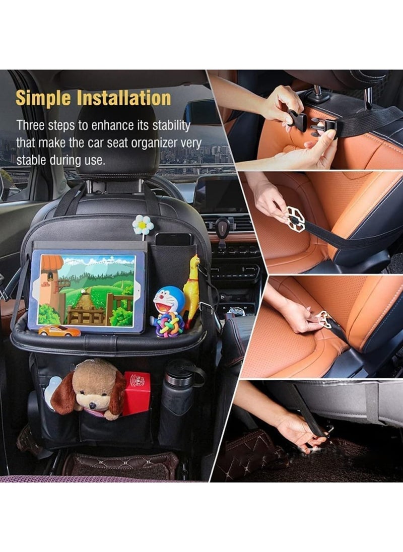 Scrolls Car Backseat Organizer with Tablet Holder, Touch Screen Tablet Hanger Stand for Kids Toddlers and Storage, Cup Umbrella Tissue Holder, Kick Mats Protector Car Accessories Pack of 1 (Black)  - Image 4