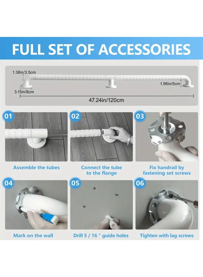 White 47.2 Inch Stainless Steel Bathroom Handrail For Elderly Safety Hospital Handicap Support - Image 5