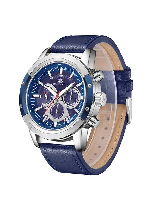 KENNETH SCOTT Kenneth Scott K24121-SLNN Men's Analog Display Watch & Leather  Strap Blue
