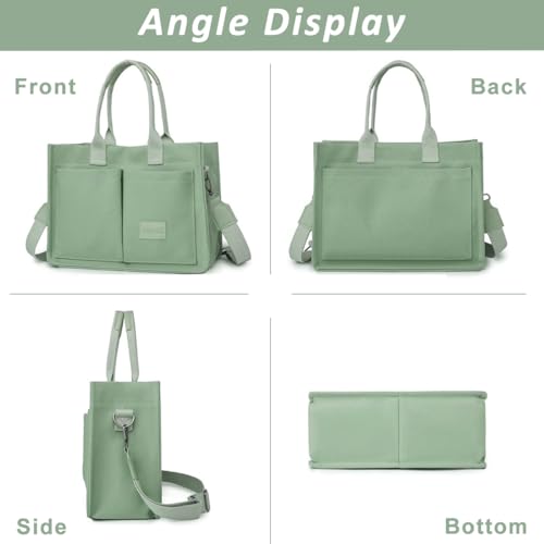 PALAY® Casual Tote Bag for Women Multi Pockets Canvas Hand Bag with Removable Shoulder Strap Crossbody Tote Chic Mint Green Canvas Day for Commuting - Image 5