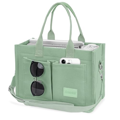 PALAY® Casual Tote Bag for Women Multi Pockets Canvas Hand Bag with Removable Shoulder Strap Crossbody Tote Chic Mint Green Canvas Day for Commuting - Image 1
