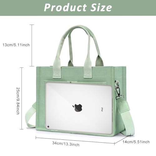PALAY® Casual Tote Bag for Women Multi Pockets Canvas Hand Bag with Removable Shoulder Strap Crossbody Tote Chic Mint Green Canvas Day for Commuting - Image 2