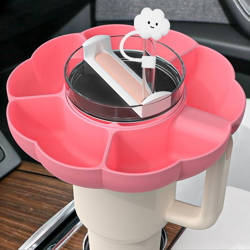 Charlux Charlux Snack Tray for Stanley Cup 30 oz with Handle Silicone Snack Bowl Compatible with Stanley Tumbler Ring Holder Top with Straw Cover for Stanley 30 oz Cup Reusable Pink - Image 5