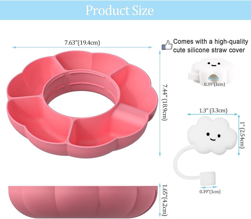 Charlux Charlux Snack Tray for Stanley Cup 30 oz with Handle Silicone Snack Bowl Compatible with Stanley Tumbler Ring Holder Top with Straw Cover for Stanley 30 oz Cup Reusable Pink - Image 3