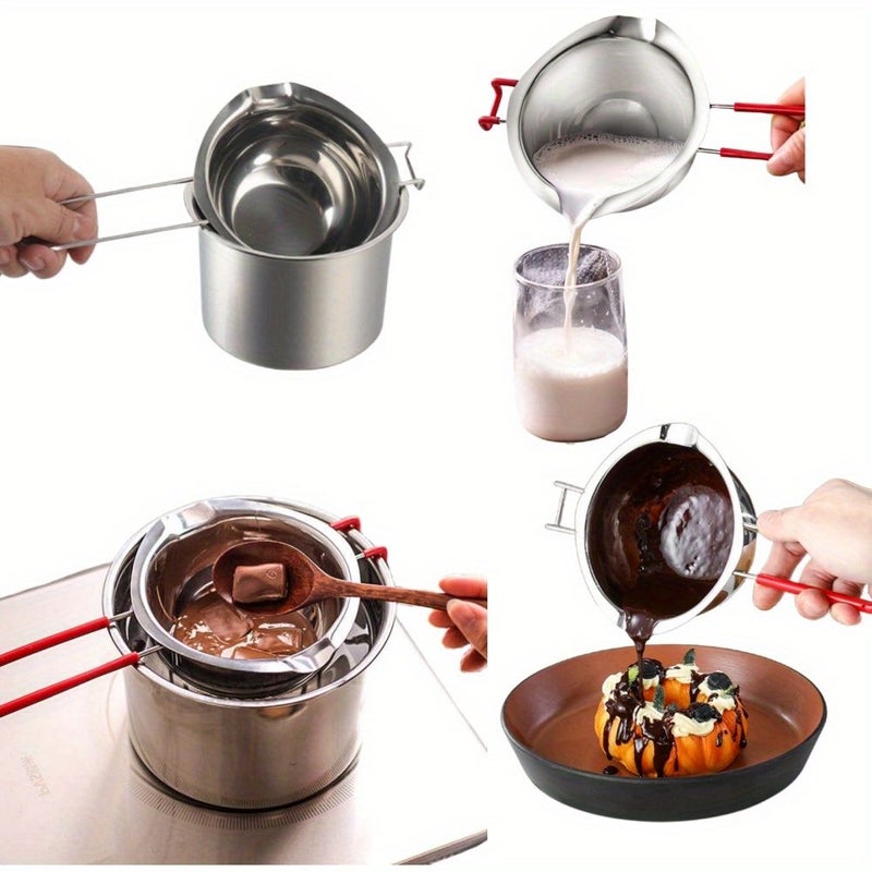Silver Melting Bowl Set for Chocolate Fondue Baking Tools Heat Resistant Melting Pot - Image 4