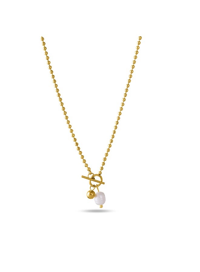 PALMONAS 18k Gold Tone Plated Dainty Beaded Pearl Chain
 for Women - Image 1
