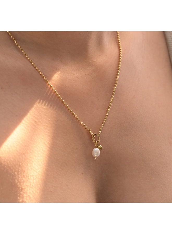 PALMONAS 18k Gold Tone Plated Dainty Beaded Pearl Chain
 for Women - Image 4