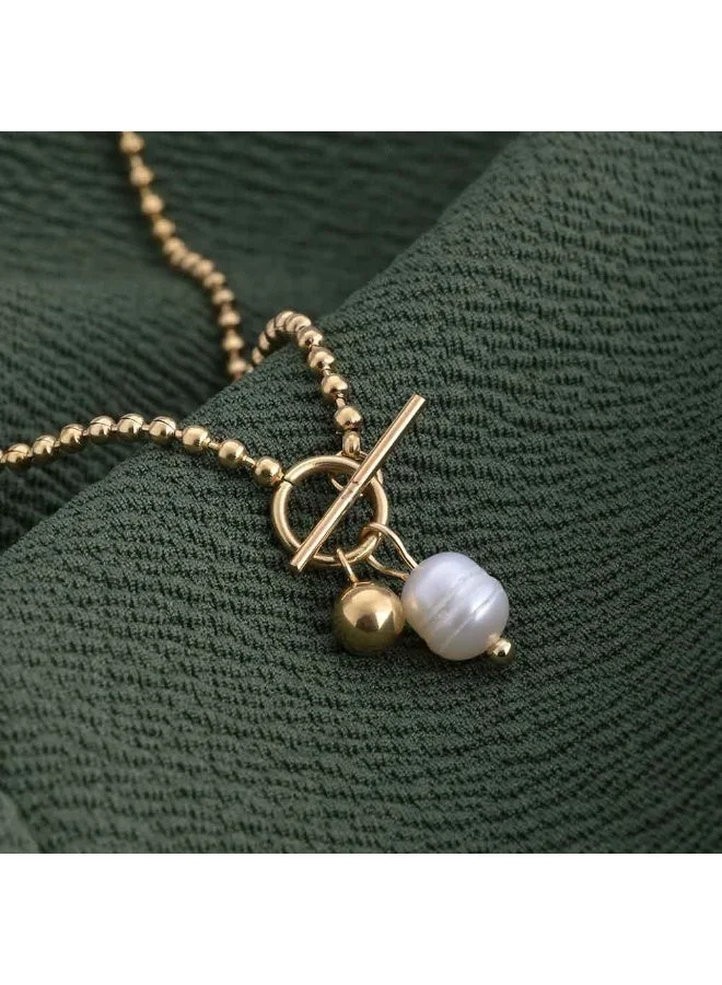 Palmonas PALMONAS 18k Gold Plated Dainty Beaded Pearl Chain for Women