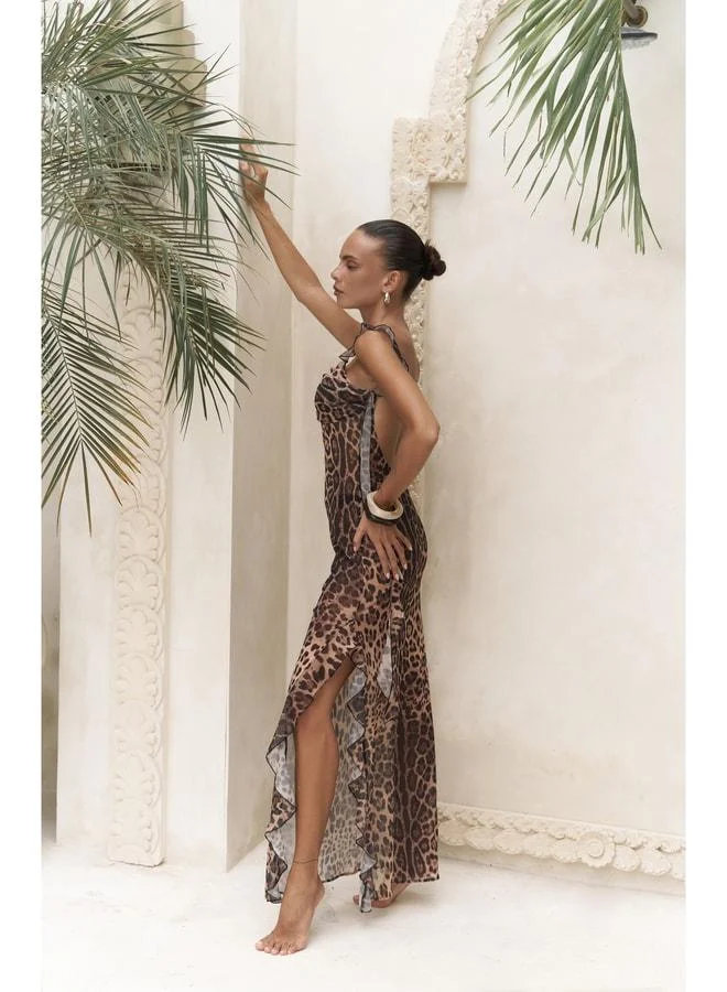 Bohemai Magi Ruffled Detail Leopard Pattern Long Dress