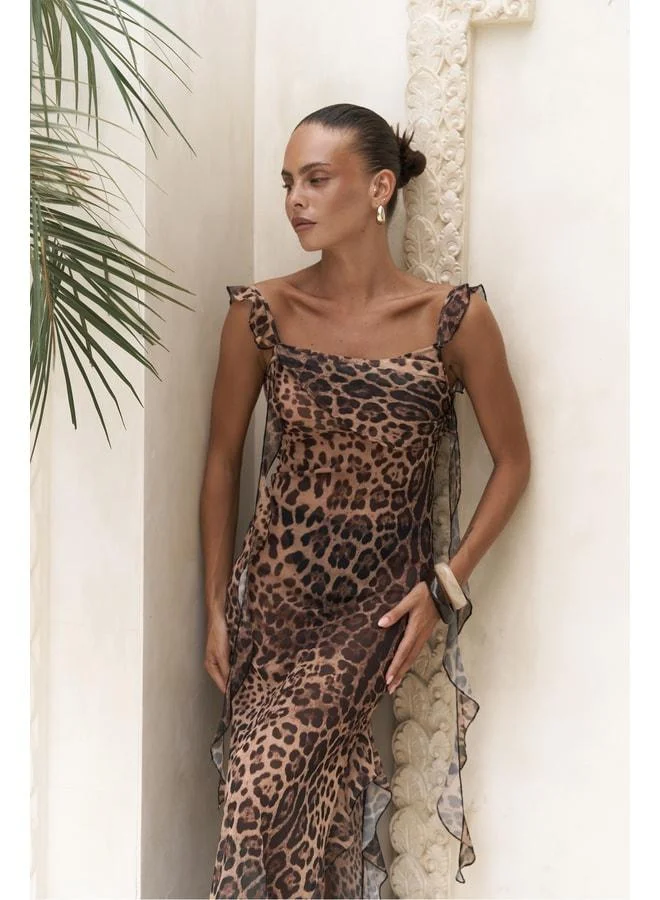Bohemai Magi Ruffled Detail Leopard Pattern Long Dress