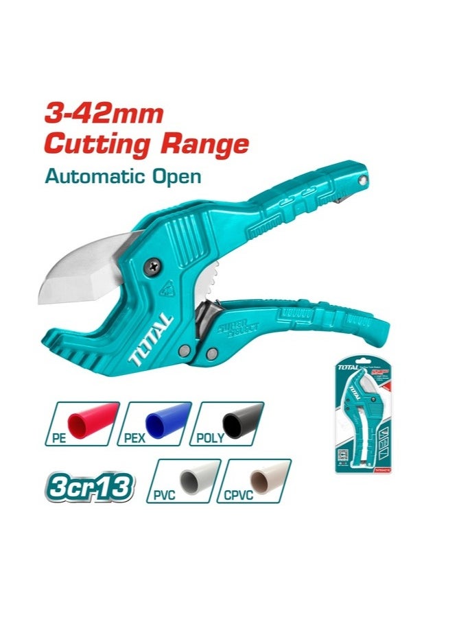TOTAL TOTAL PVC Pipe Cutter 3-42mm, Heavy Duty Aluminum, 193mm Length, Durable Pipe Cutter for PVC, PEX, and Plastic Pipes  - Image 1
