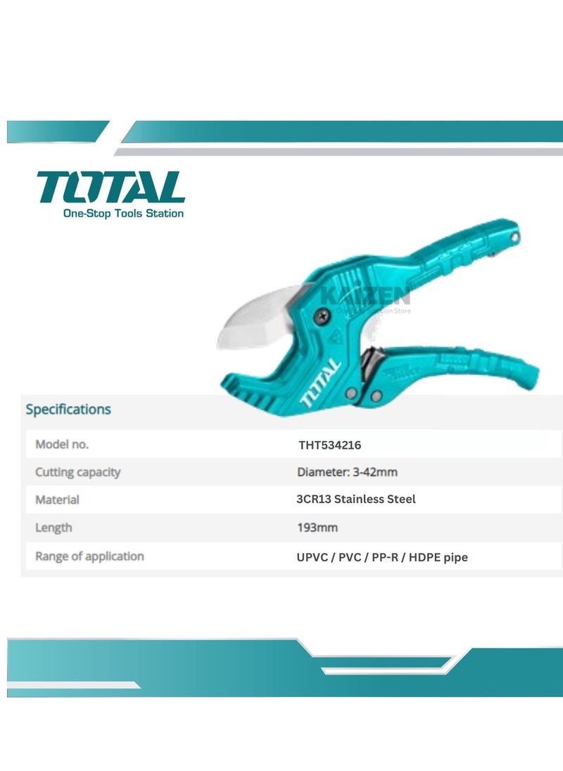 TOTAL TOTAL PVC Pipe Cutter 3-42mm, Heavy Duty Aluminum, 193mm Length, Durable Pipe Cutter for PVC, PEX, and Plastic Pipes  - Image 3