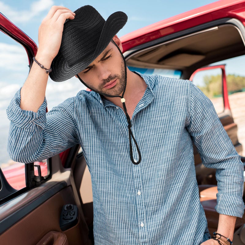 JaGely 15 Pcs Straw Cowboy Hats Wide Brim Summer Hat Women Men Country Accessories for Western Themed Party Concerts Birthday (Black) - Image 4