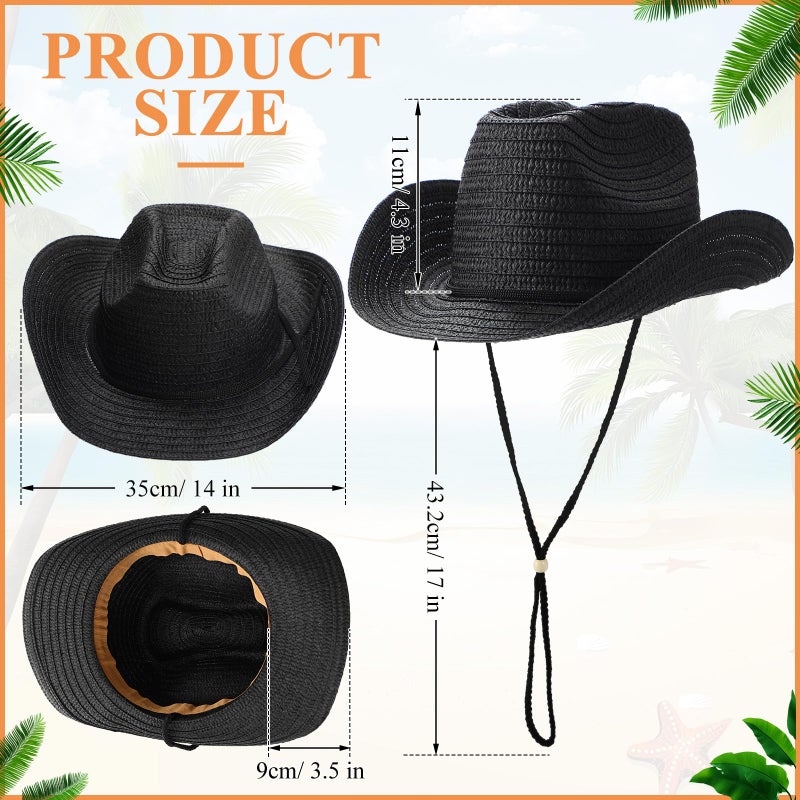 JaGely 15 Pcs Straw Cowboy Hats Wide Brim Summer Hat Women Men Country Accessories for Western Themed Party Concerts Birthday (Black) - Image 2
