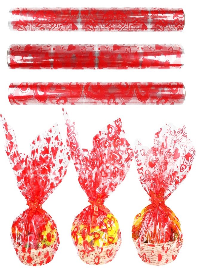 FOPINOA 3 Roll Valentine's Day Cellophane Wrap Set, 32 in x 100 ft Valentines Cellophane Wrap Clear Cellophane Wrap Roll Treat Gift Basket Red Wrapping Cellophane Paper for Valentine's Day Party - Image 3