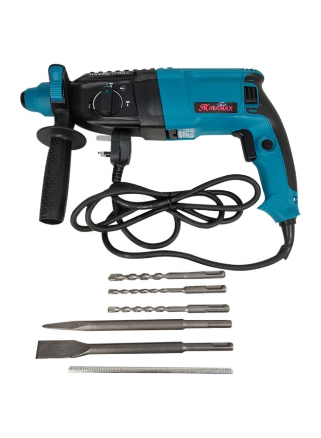 مثقاب مطرقي دوار SDS Plus بقوة 1000 واط، قطر 26 مم، آلة حفر كهربائية شديدة التحمل بثلاثة أوضاع: الحفر المطرقي، والنحت، وسرعة متغيرة تصل إلى 1500 دورة في الدقيقة، ومقبض مساعد، وقضيب ضبط العمق، وحقيبة حمل. مناسب لأعمال البناء في الخرسانة والطوب والبلاط والمعادن والخشب. - Image 1