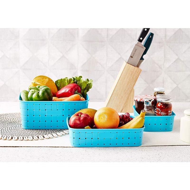 Riddhin Multipurpose Plastic Basket Smart Shelf 3 PCS Set Storage Basket for Fruits Vegetables Magazines Cosmetics - Image 3
