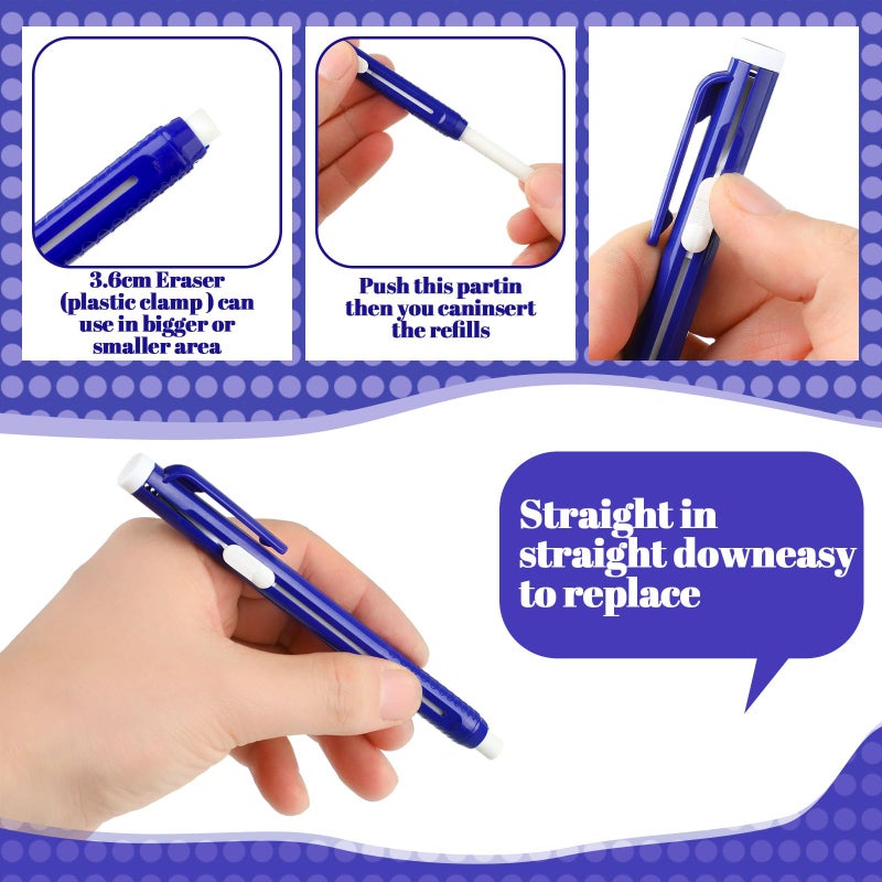 Eersida 12 Pieces Retractable Mechanical Eraser Pen Bulks Retractable Mechanical Stick Eraser Refill for Teacher Gifts Painting Writing Office Daily Study (Solid Blue) - Image 4