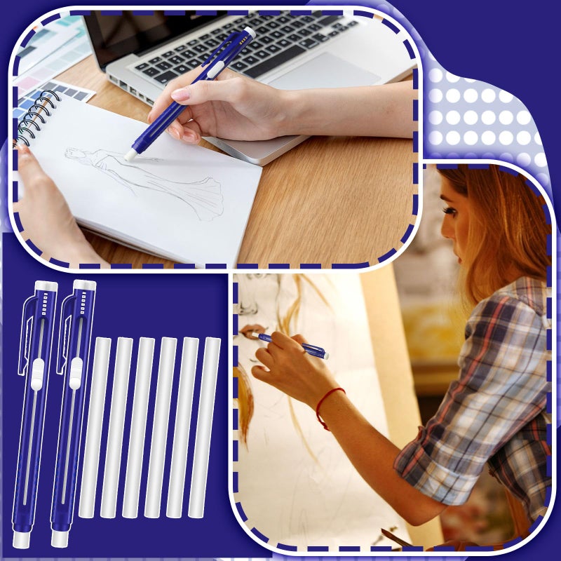 Eersida 12 Pieces Retractable Mechanical Eraser Pen Bulks Retractable Mechanical Stick Eraser Refill for Teacher Gifts Painting Writing Office Daily Study (Solid Blue) - Image 5